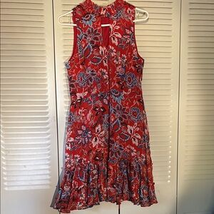 Red Sleeveless Halter Mini Dress with Ruffled Tiers